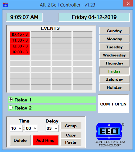 School Bell/Shift Change Controller Software